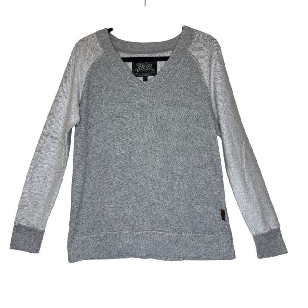 Roots Canada Gray Two Tone V Neck Sweatshirt Sz M Casual, Normcore